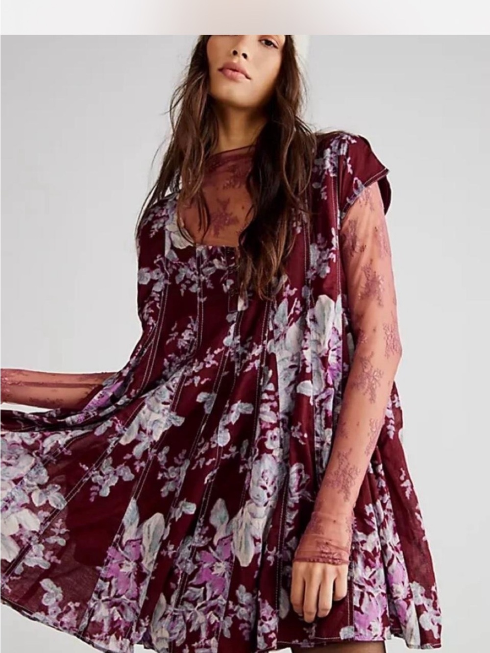 Free People Burgundy Floral Midi Dress